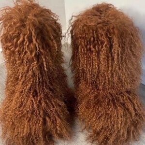 Custom Brown Real Fur Shaggy Boots sizes 7.5-10 only.